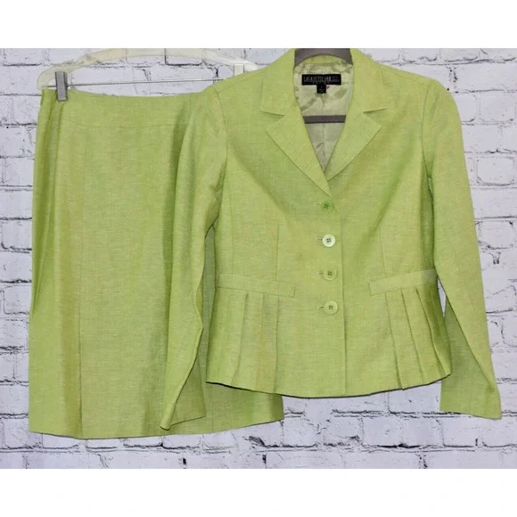 LAFAYETTE 148 New York Couture Wool / Linen Jacket Skirt Suit Size 2/6 Petite